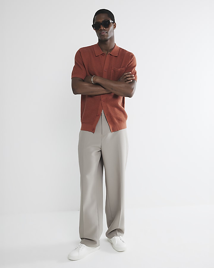 Beige Relaxed Fit Elastic Trousers