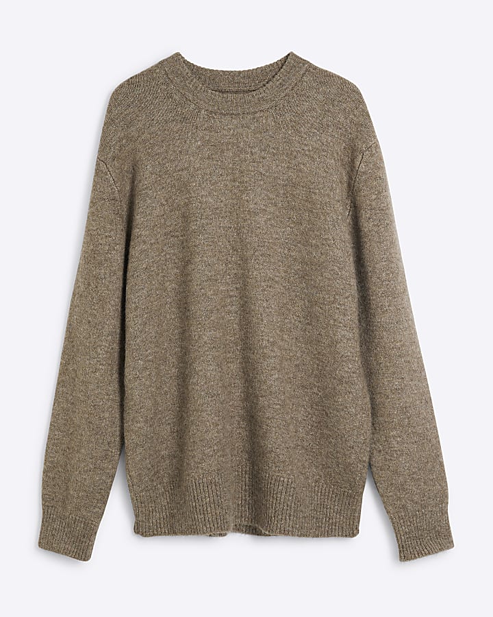 Brown relaxed fit crew neck jumper