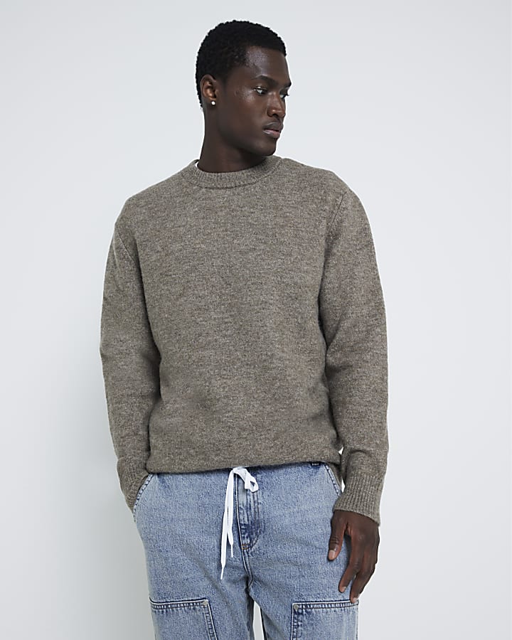 Brown relaxed fit crew neck jumper