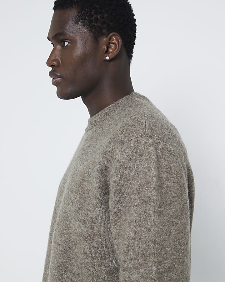 Brown relaxed fit crew neck jumper