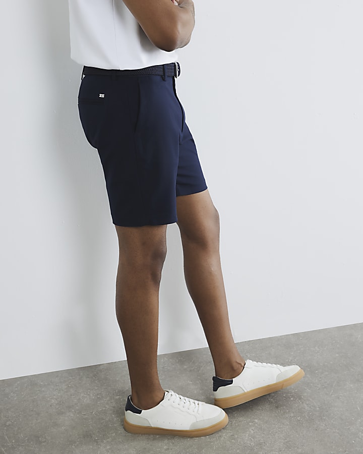 Navy Slim Fit Belted Chino Shorts