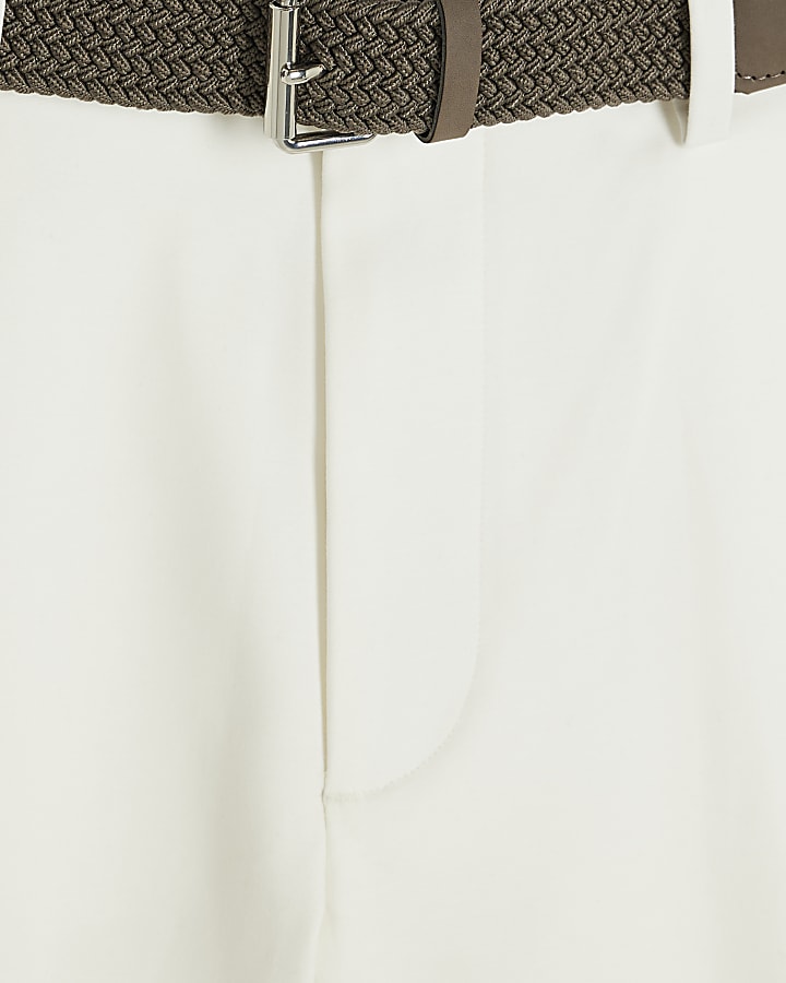 White Slim Fit Belted Chino Shorts