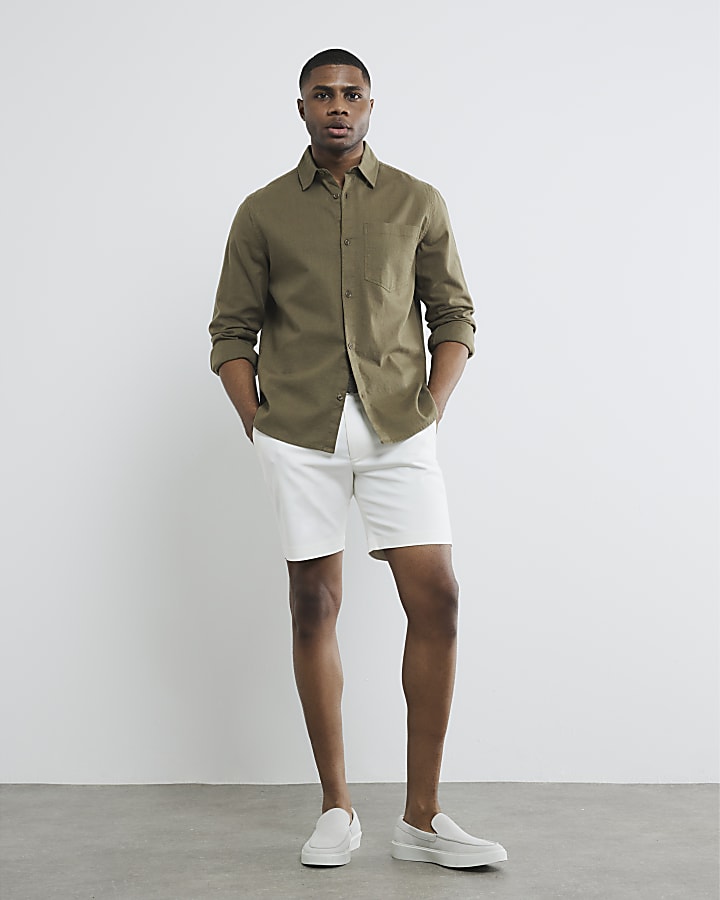 White Slim Fit Belted Chino Shorts