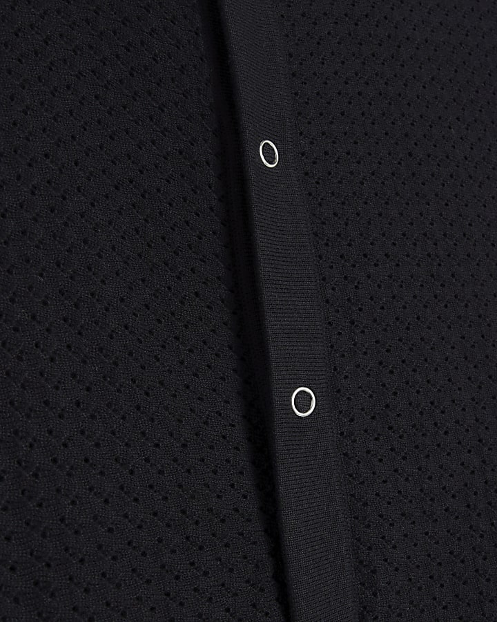 Black Slim Fit Micro Textured Knit Shirt