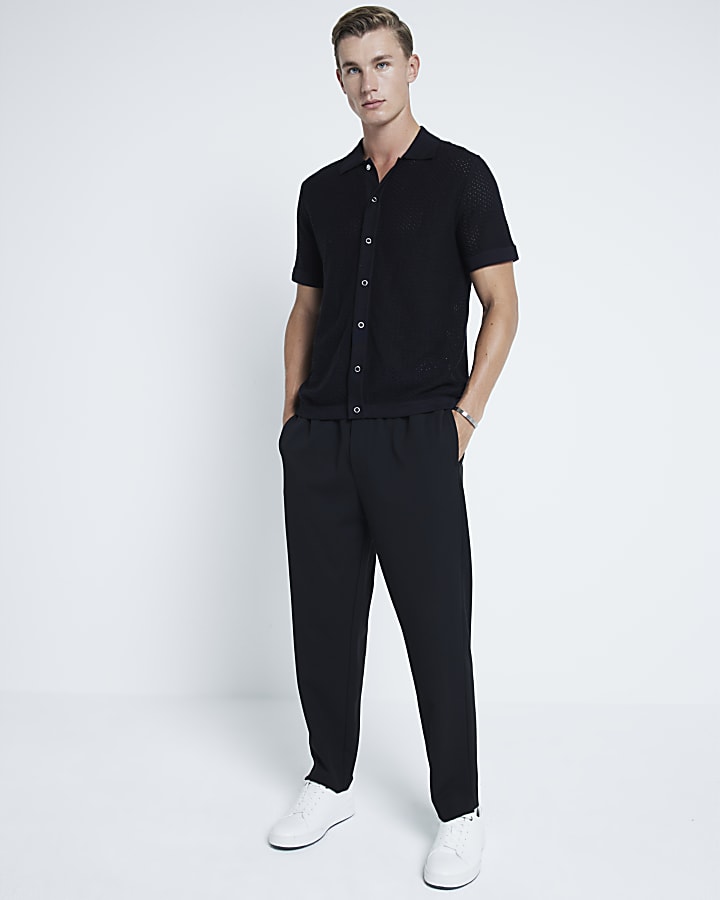 Black Slim Fit Micro Textured Knit Shirt
