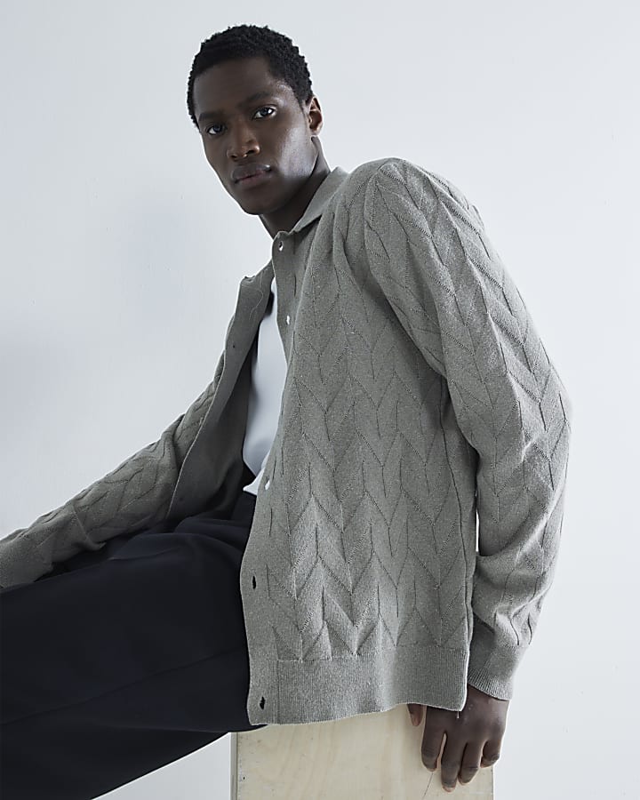 Grey Chevron Knitted Shirt