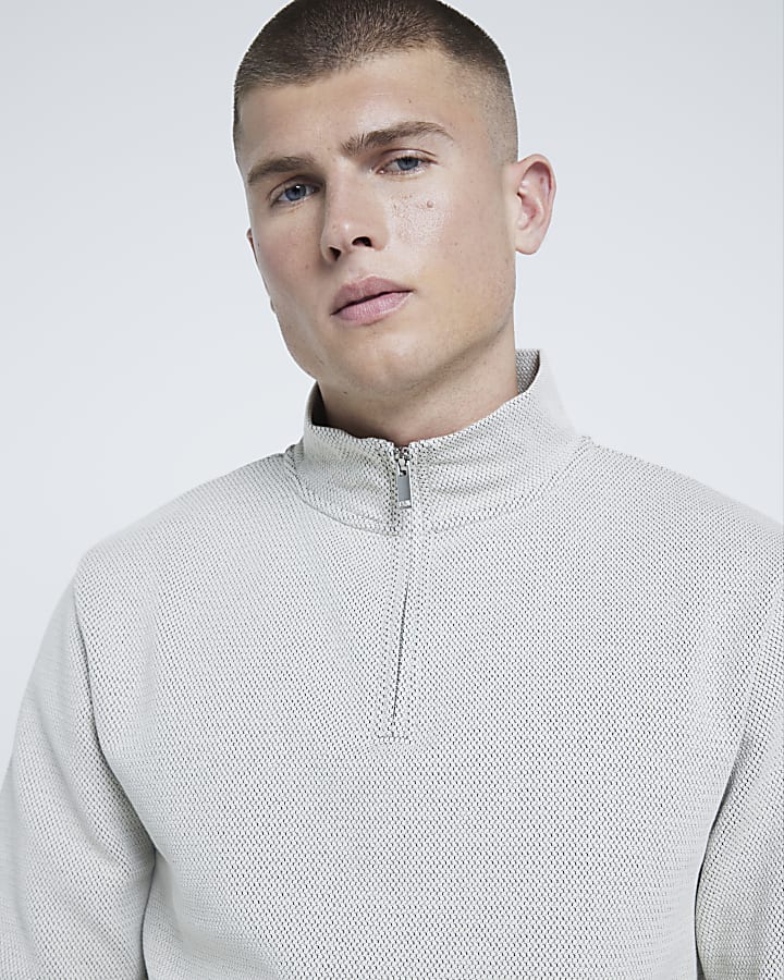 Grey Jacquard Slim Fit Sweatshirt