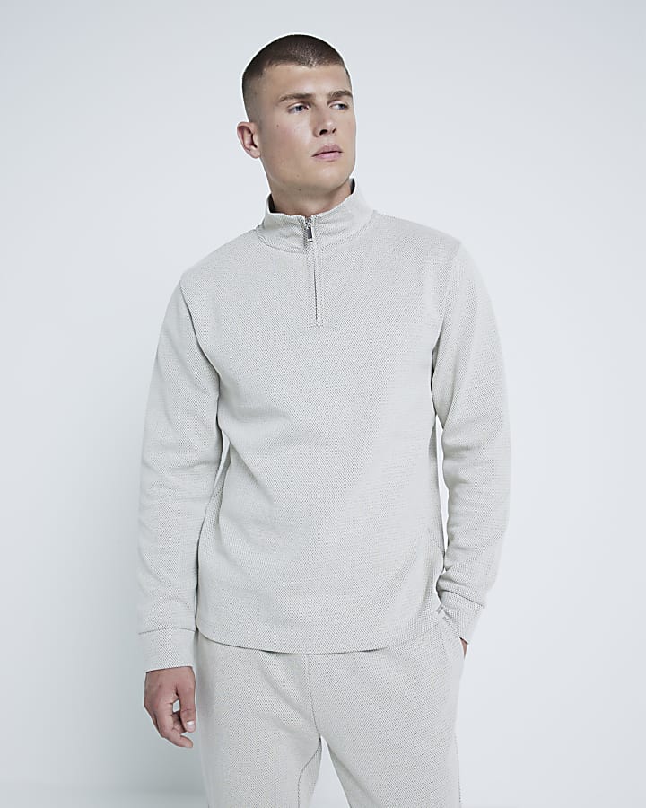 Grey Jacquard Slim Fit Sweatshirt