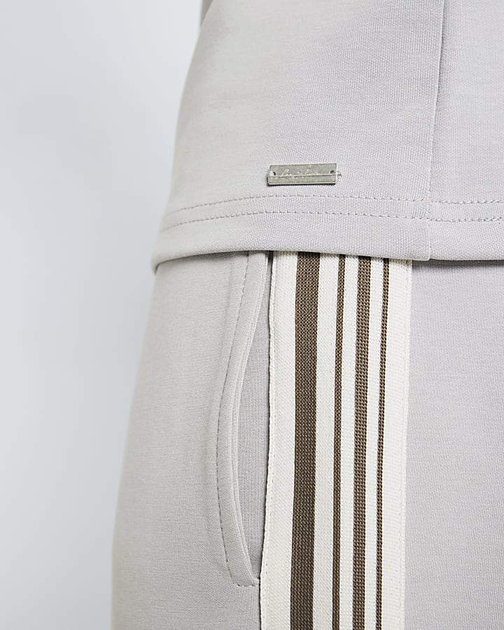 Beige Slim Fit Taped Joggers