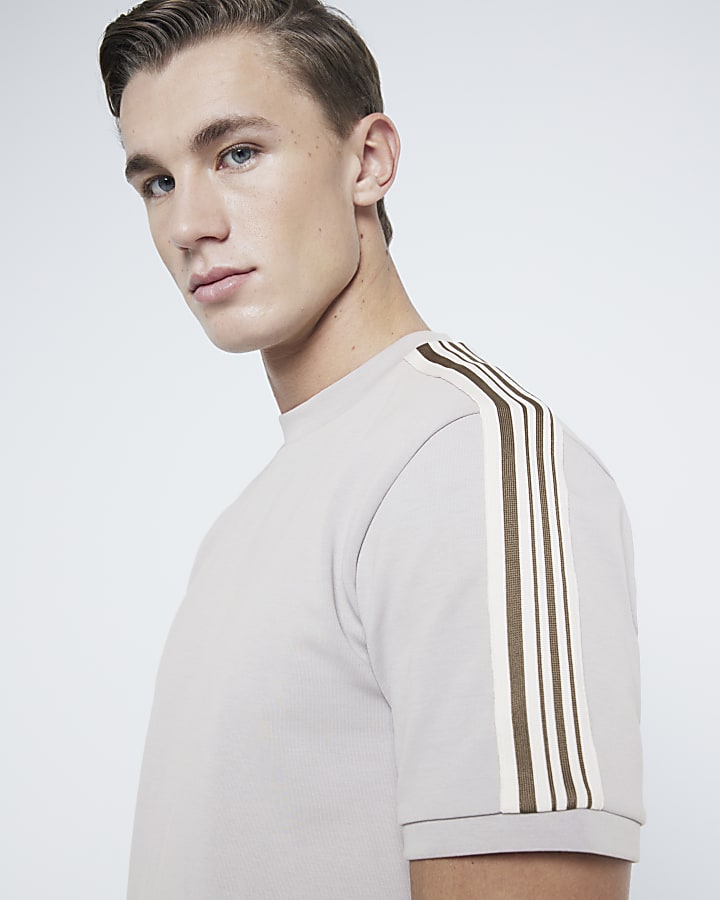 Beige Slim Fit Taped Joggers