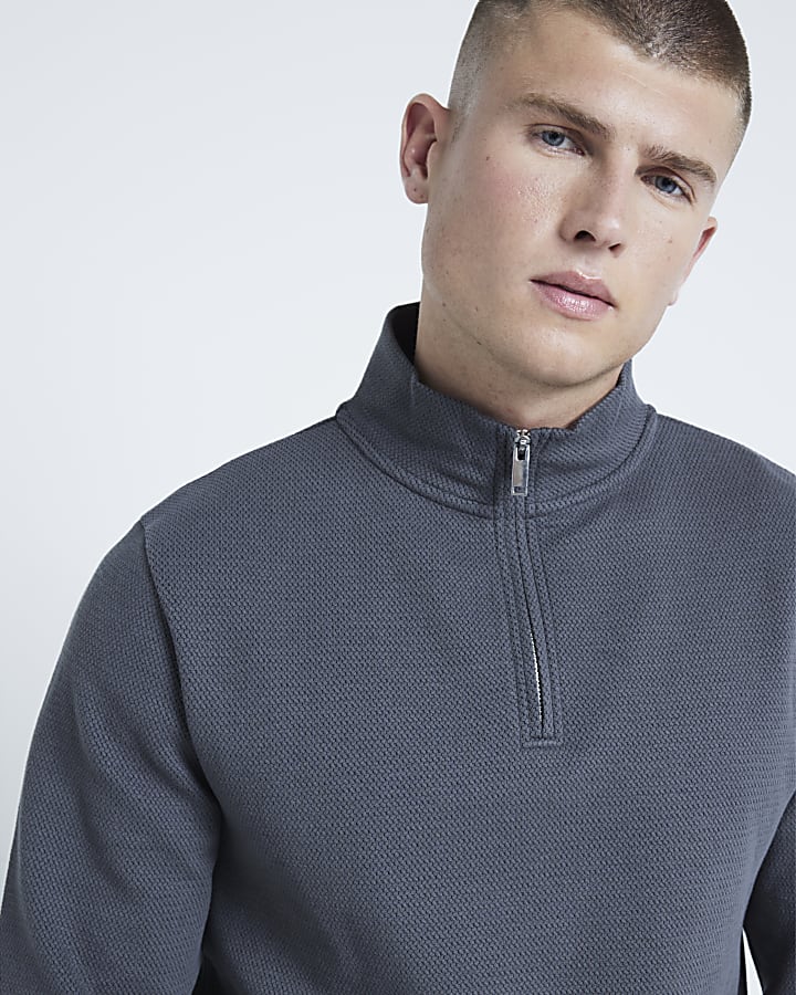 Grey Jacquard Slim Fit Sweatshirt