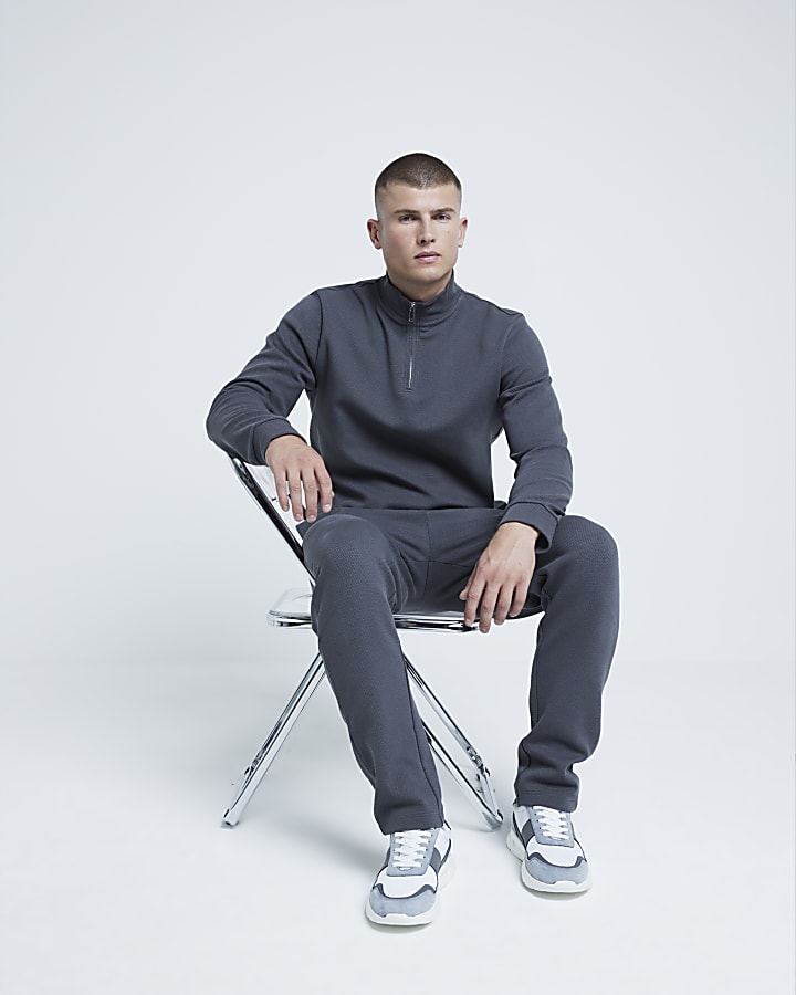 Grey  Slim Fit Jacquard Joggers