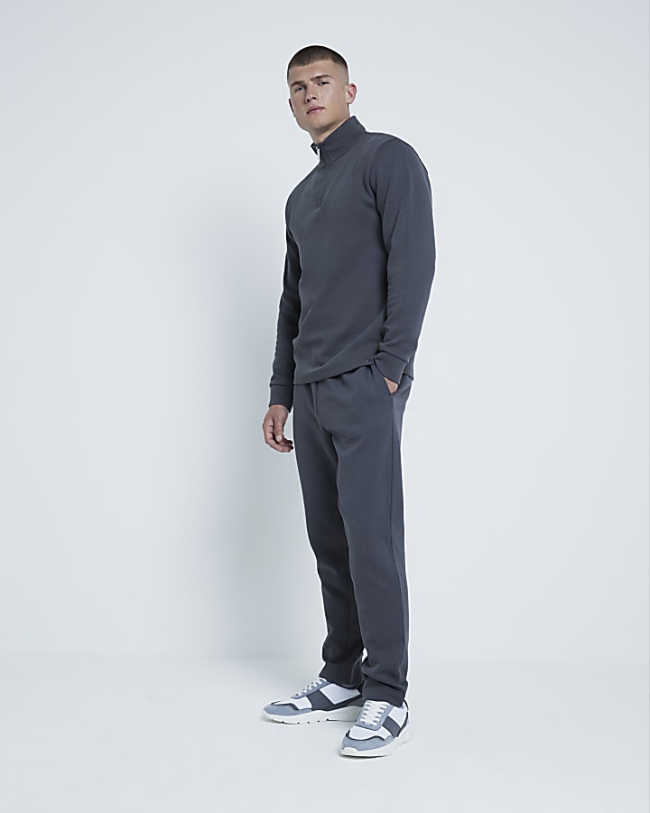 Grey  Slim Fit Jacquard Joggers