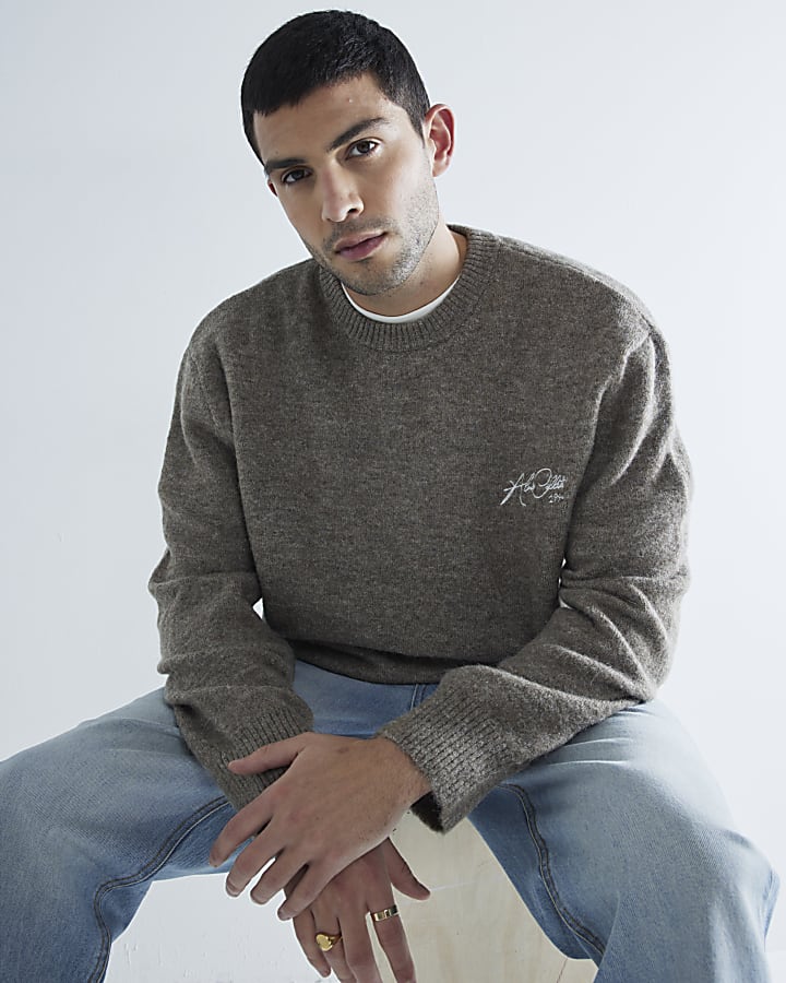 Brown Embroidered Jumper
