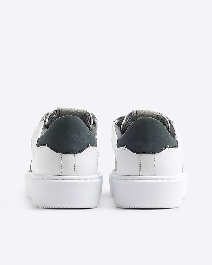 White Premium leather lace up trainers