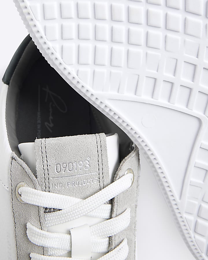 White Premium leather lace up trainers