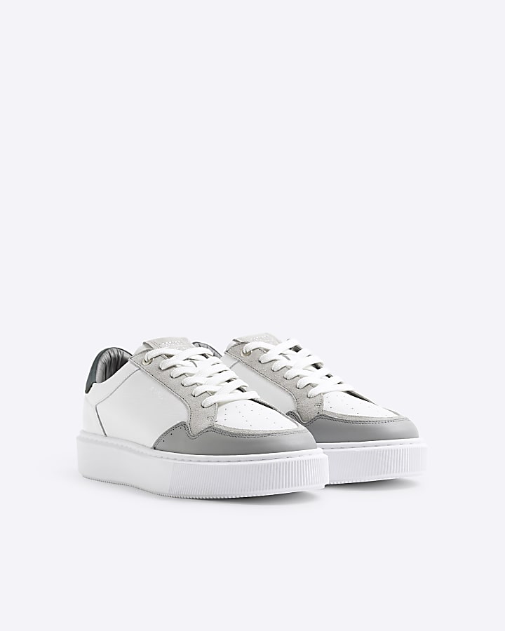 White leather lace up trainers