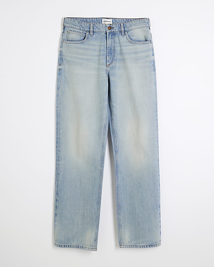 Blue Denim Straight Leg Jeans