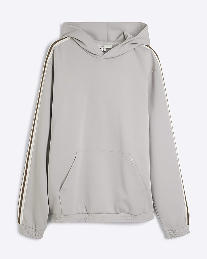 Grey Regular Fit Interlock Taped Hoodie