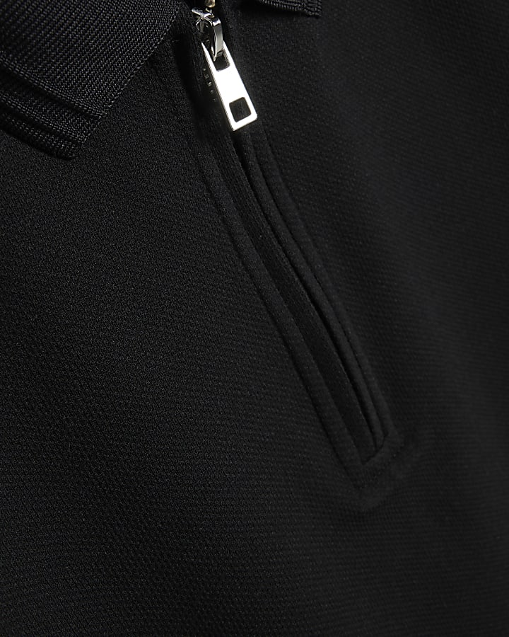Black Pique Muscle Fit Taped Polo Shirt