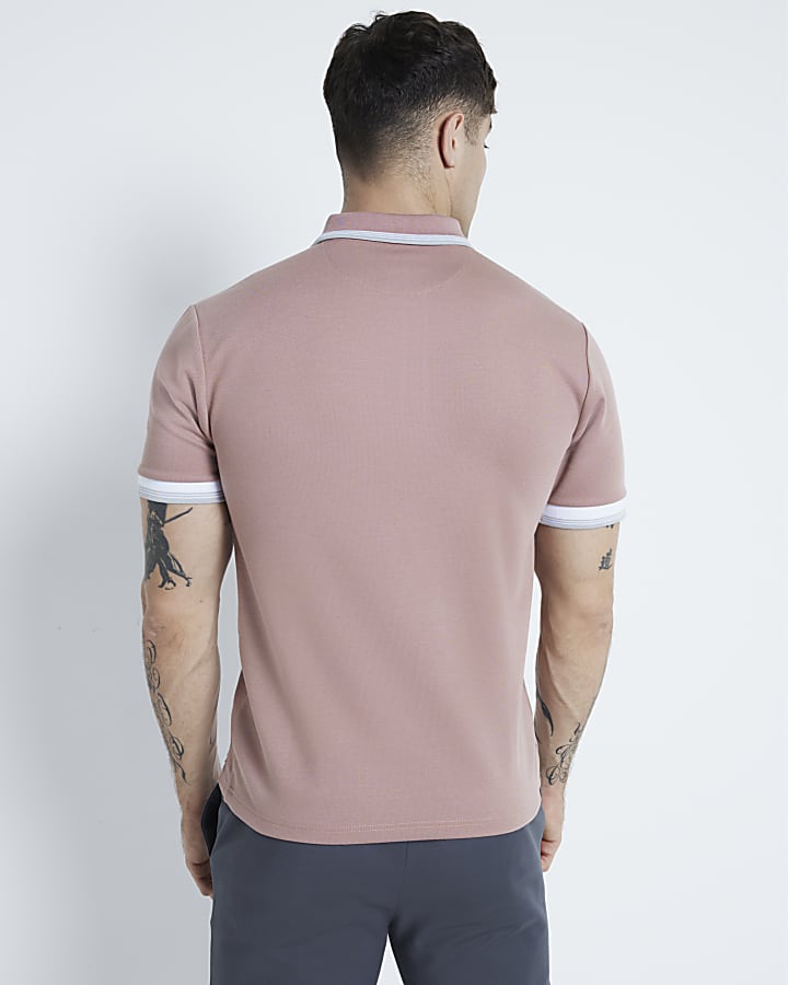 Pink Pique Slim Fit Tipped Polo Shirt