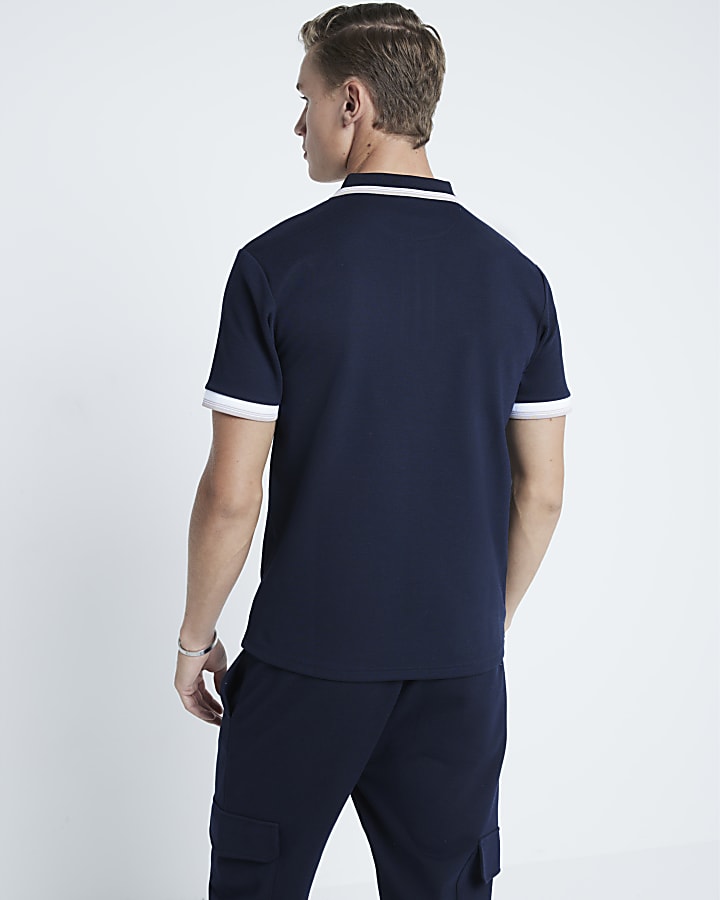 Navy Pique Slim Fit Tipped Polo Shirt