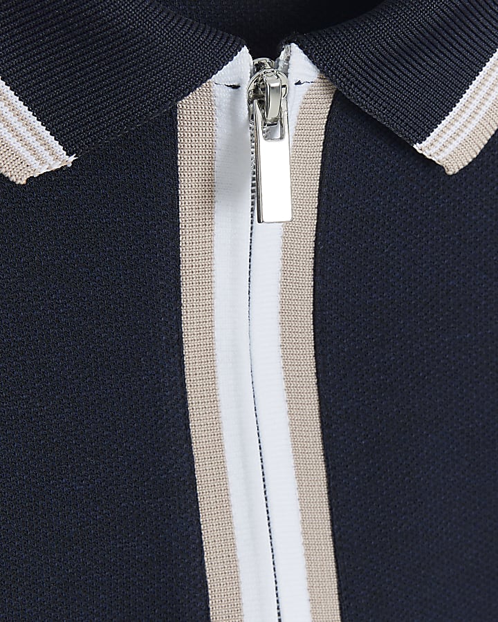 Navy Pique Slim Fit Tipped Polo Shirt