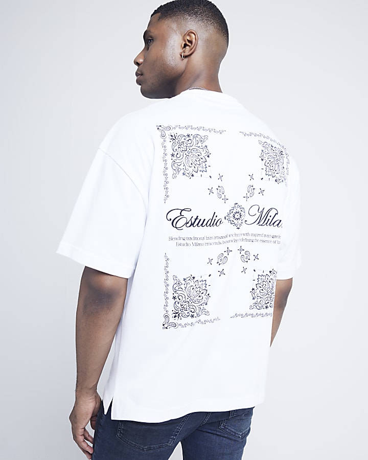 White oversized fit paisley graphic t-shirt