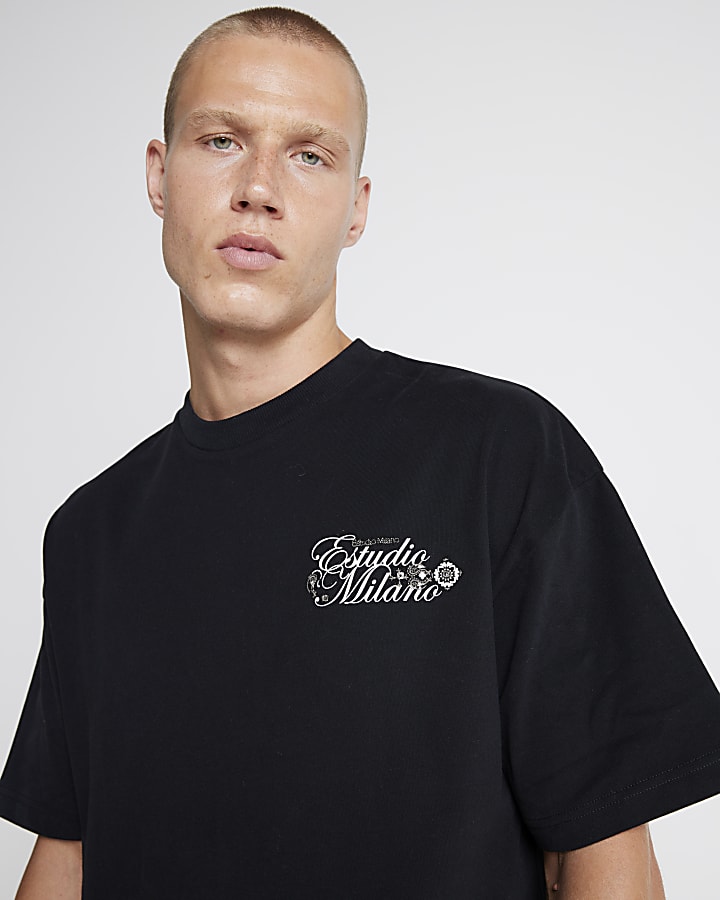 Black oversized fit paisley graphic t-shirt