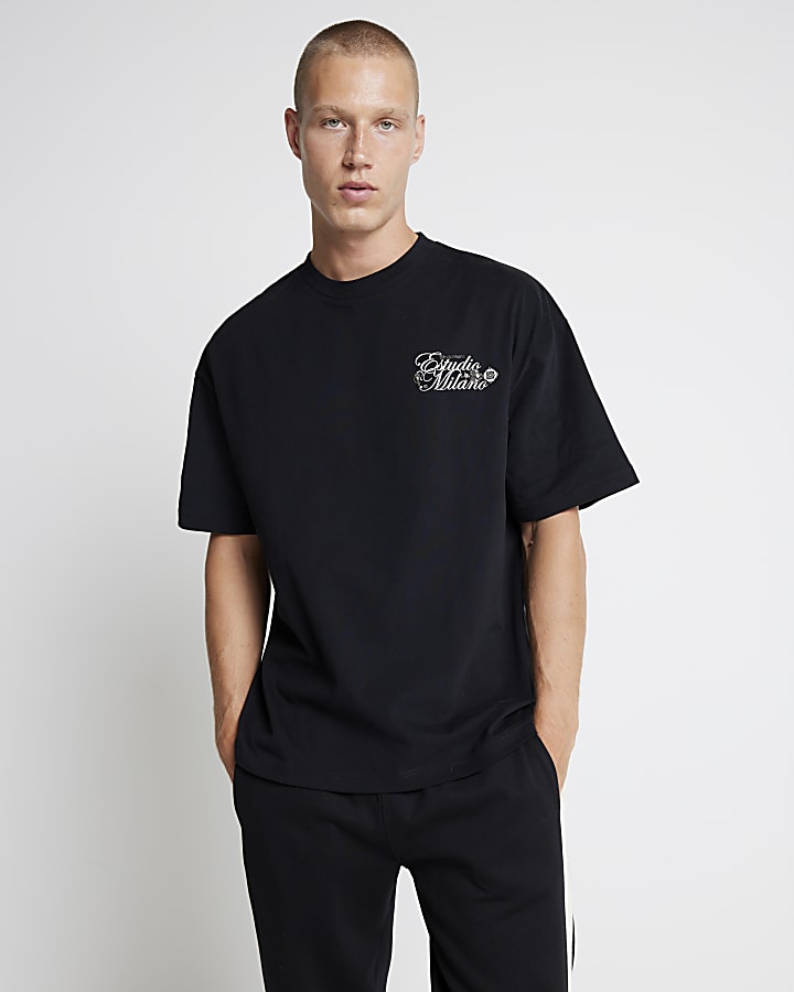 Black oversized fit paisley graphic t-shirt