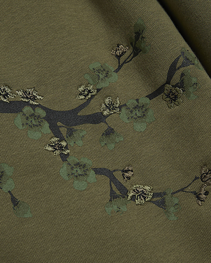 Khaki Regular Fit Floral Print Joggers