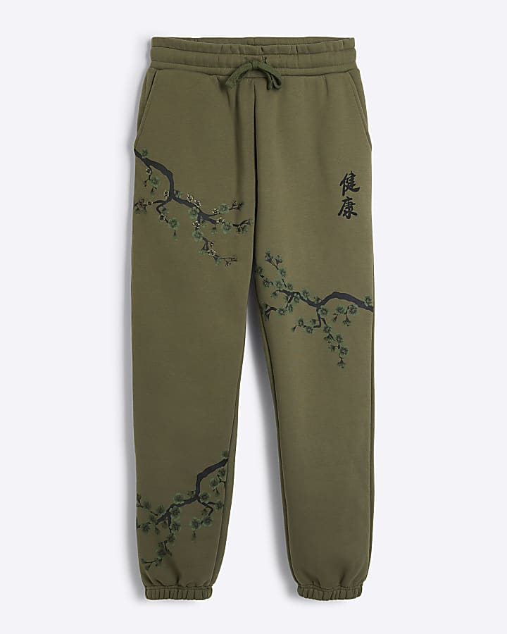 Khaki Regular Fit Floral Print Joggers