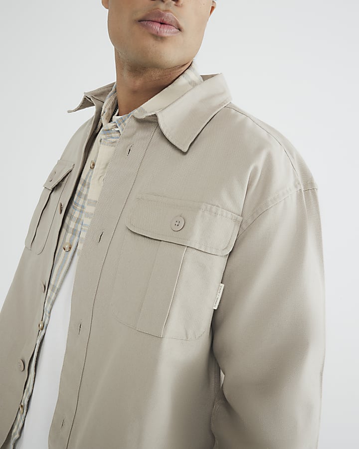 Beige  Pleated Pocket Overshirt