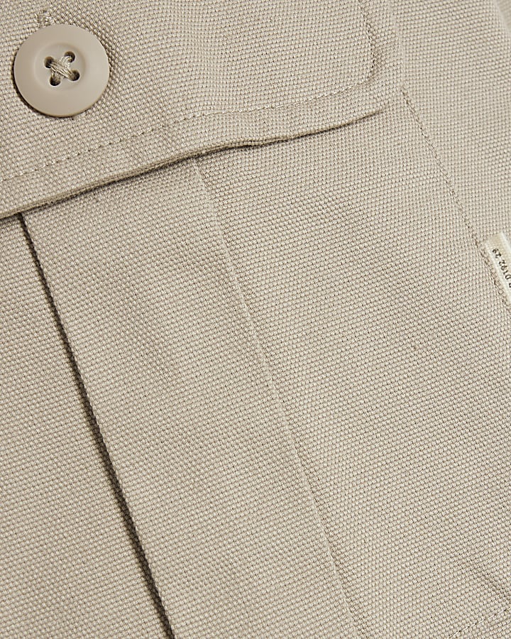 Beige  Pleated Pocket Overshirt
