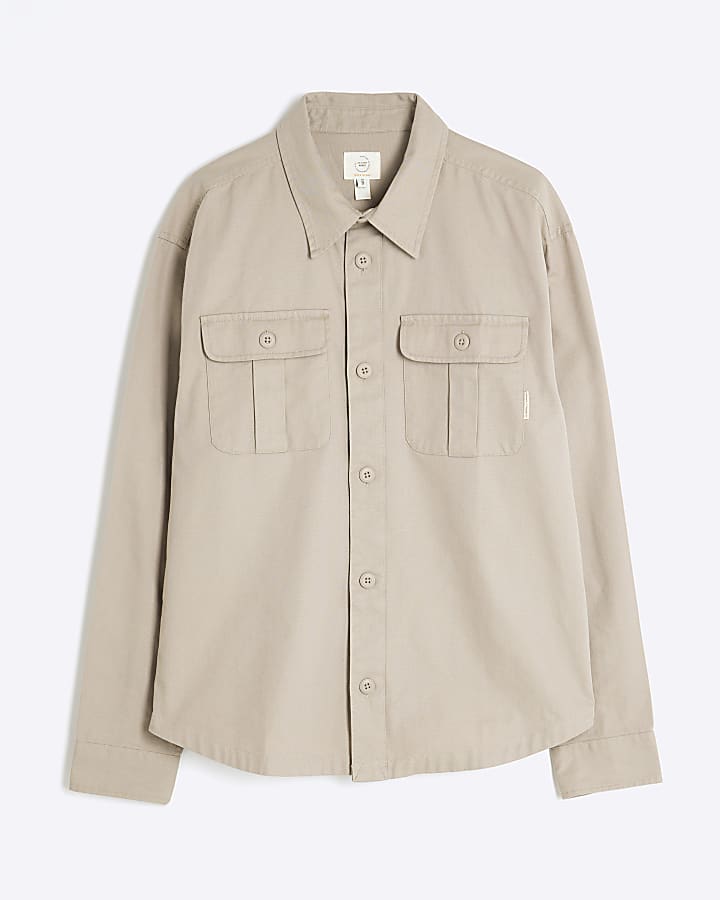 Beige  Pleated Pocket Overshirt