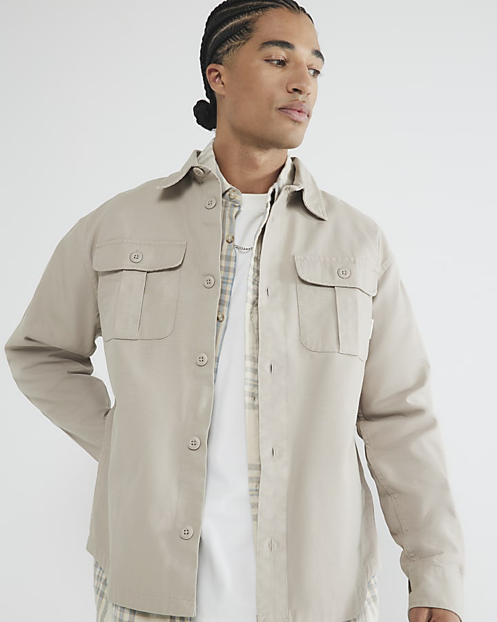 Stone  Pleated Pocket Overshirt