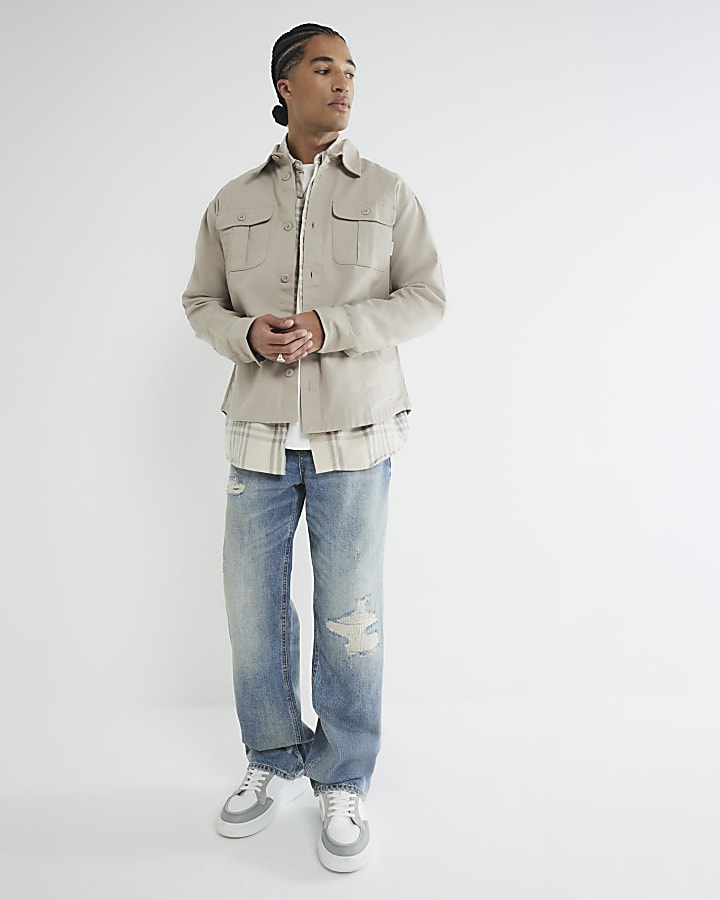 Beige  Pleated Pocket Overshirt