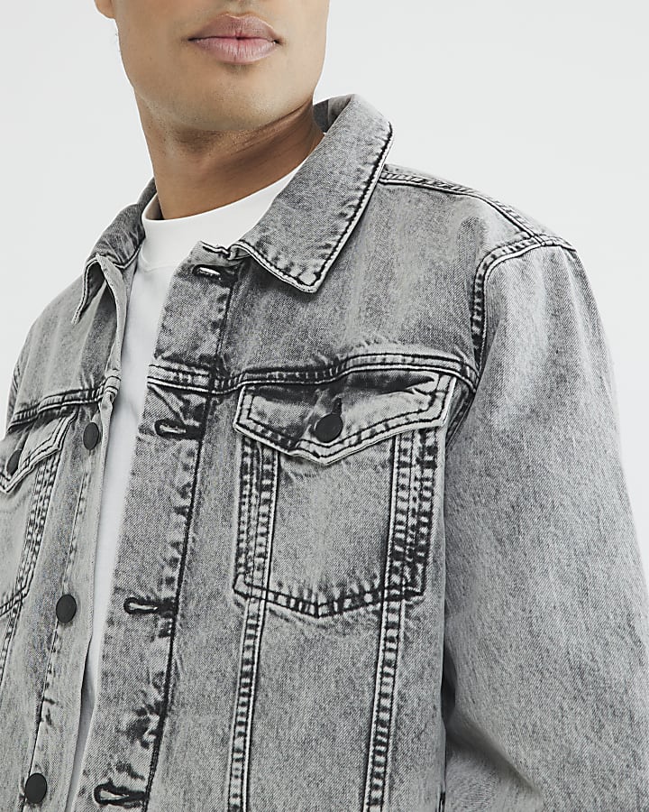 Grey Denim Embroidery Jacket