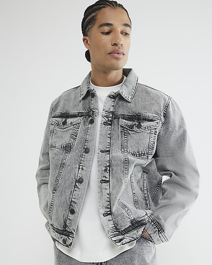 Grey Denim Embroidery Jacket