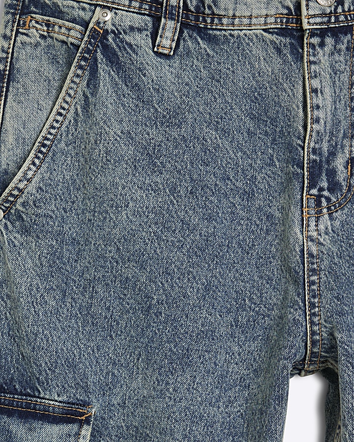 Blue Denim Cargo Washed Jeans