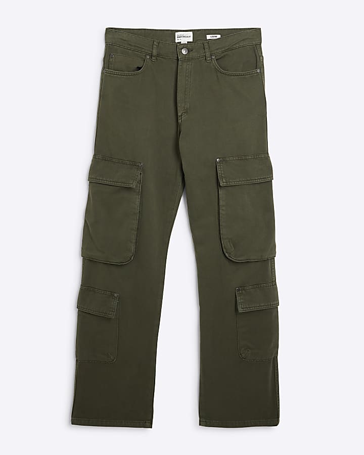 Green Denim Loose Fit Cargo Jeans