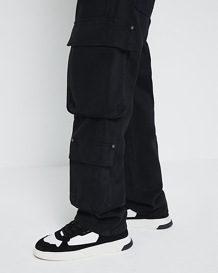 Black Denim Loose Fit Cargo Jeans