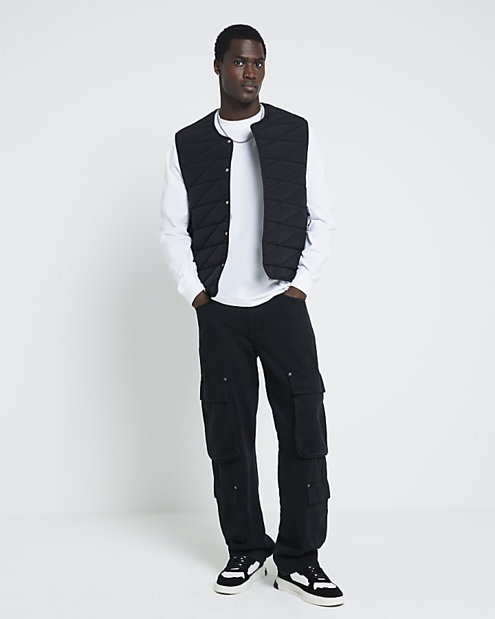 Black Denim Loose Fit Cargo Jeans