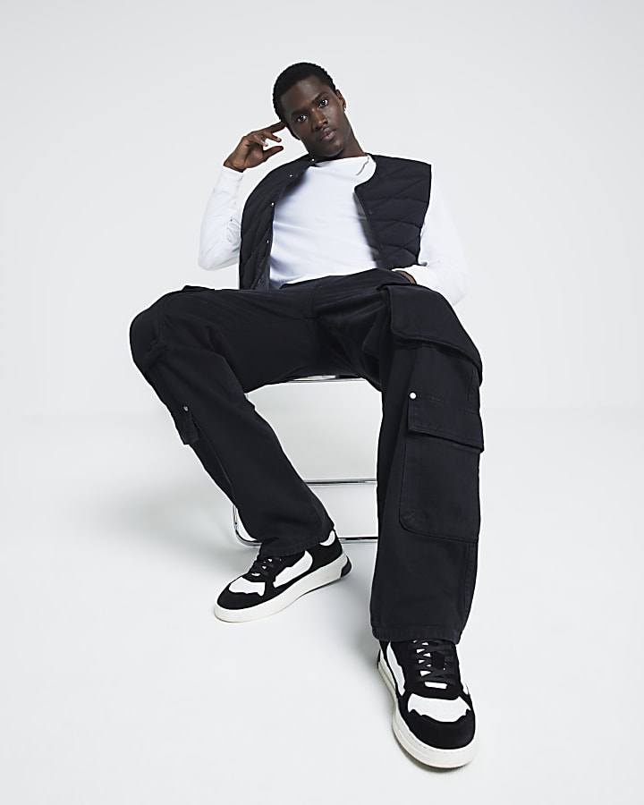 Black Denim Loose Fit Cargo Jeans