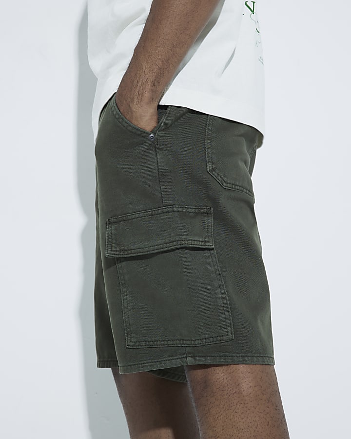 Green Denim Cargo Shorts