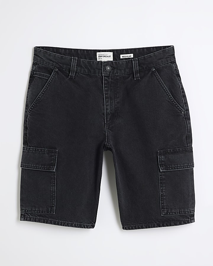 Black Denim Cargo Shorts