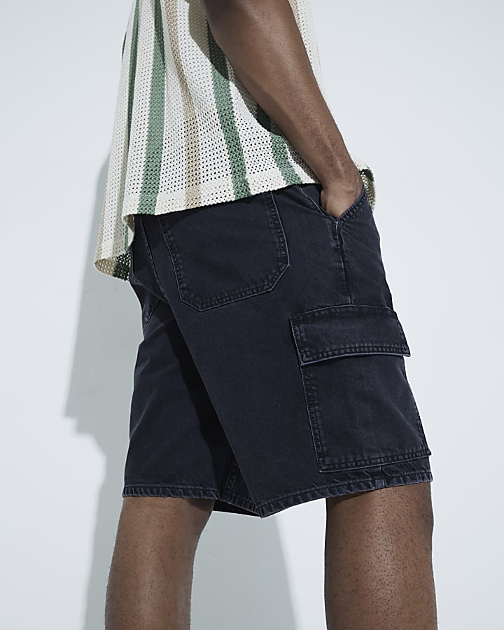 Black Denim Cargo Shorts