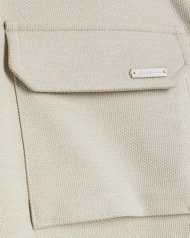 Beige Slim Fit Stretch Textured T-shirt