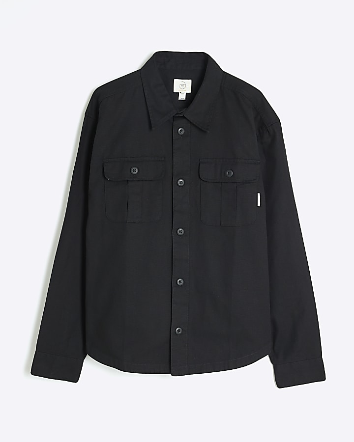 Black Pleated Pocket Over Shirt