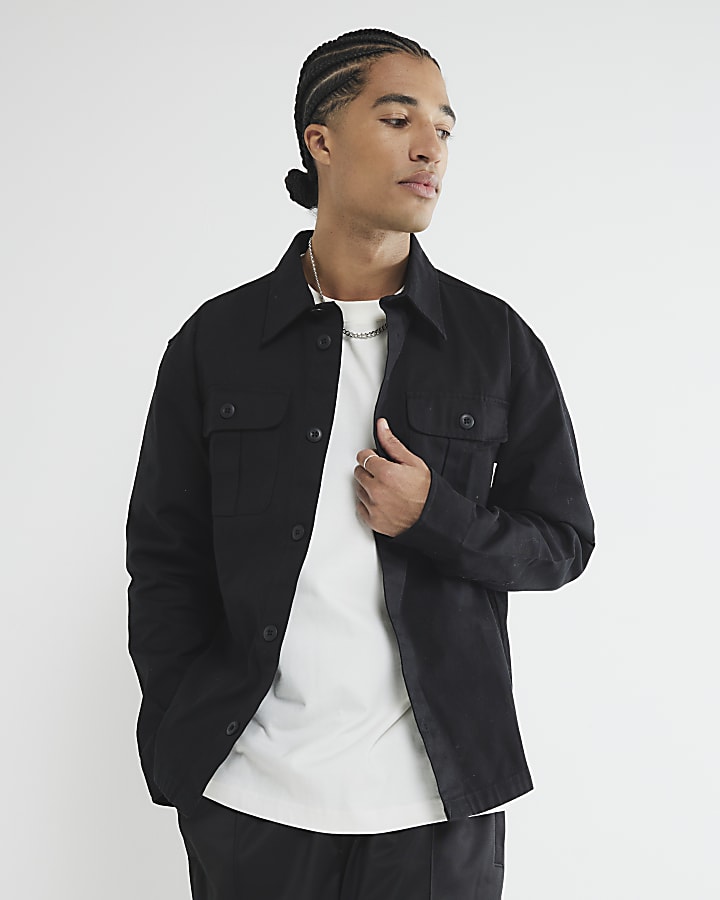 Black Pleated Pocket Over Shirt